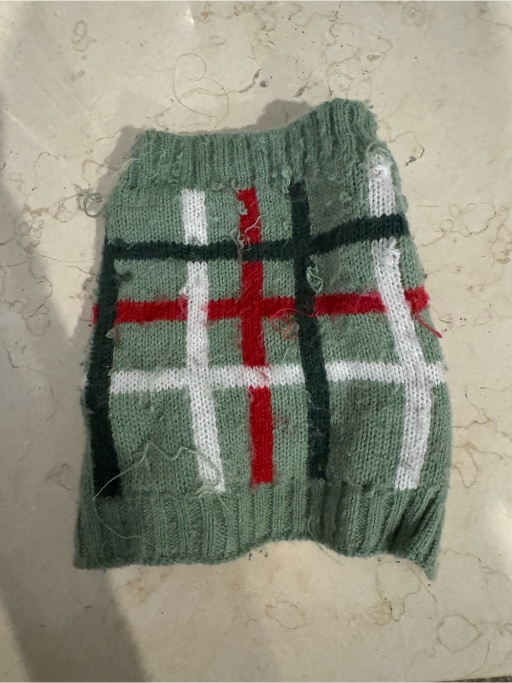 Heart to Tail holiday pet sweater, green and red plaid, xs
